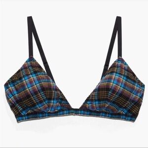 NWT Savage X Fenty Black and Blue  Tied Up Tartan Bralette Intimates